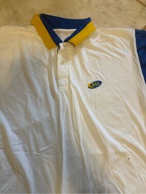 White Polo Shirt with Blue & Yellow Contrast Collar